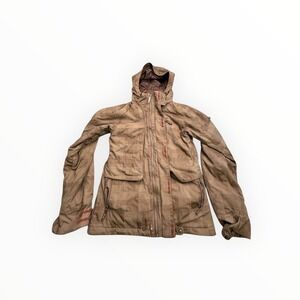 Sims Snowboarding Jacket Womens Small Brown Checkered Hooded 980F10SIMSW02 Moto
